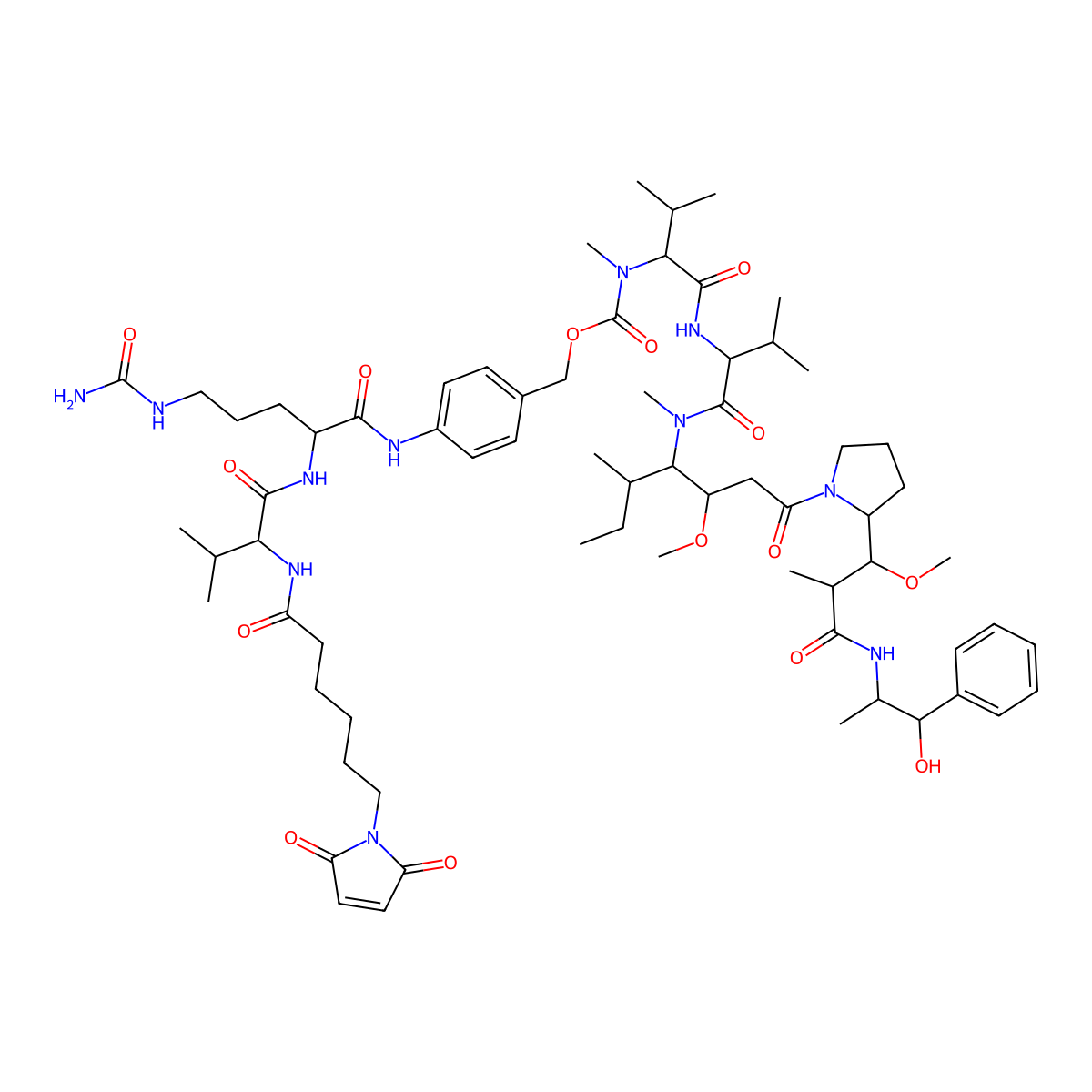 MC-vc-PAB-MMAE molecular structure, CAS 646502-53-6