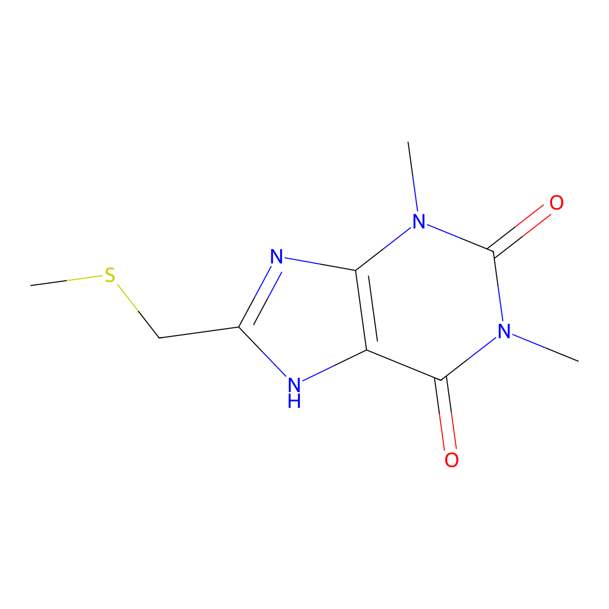 1,3-dimethyl-8-(methylsulfanylmethyl)-7H-purine-2,6-dione molecular structure, CAS 6466-39-3