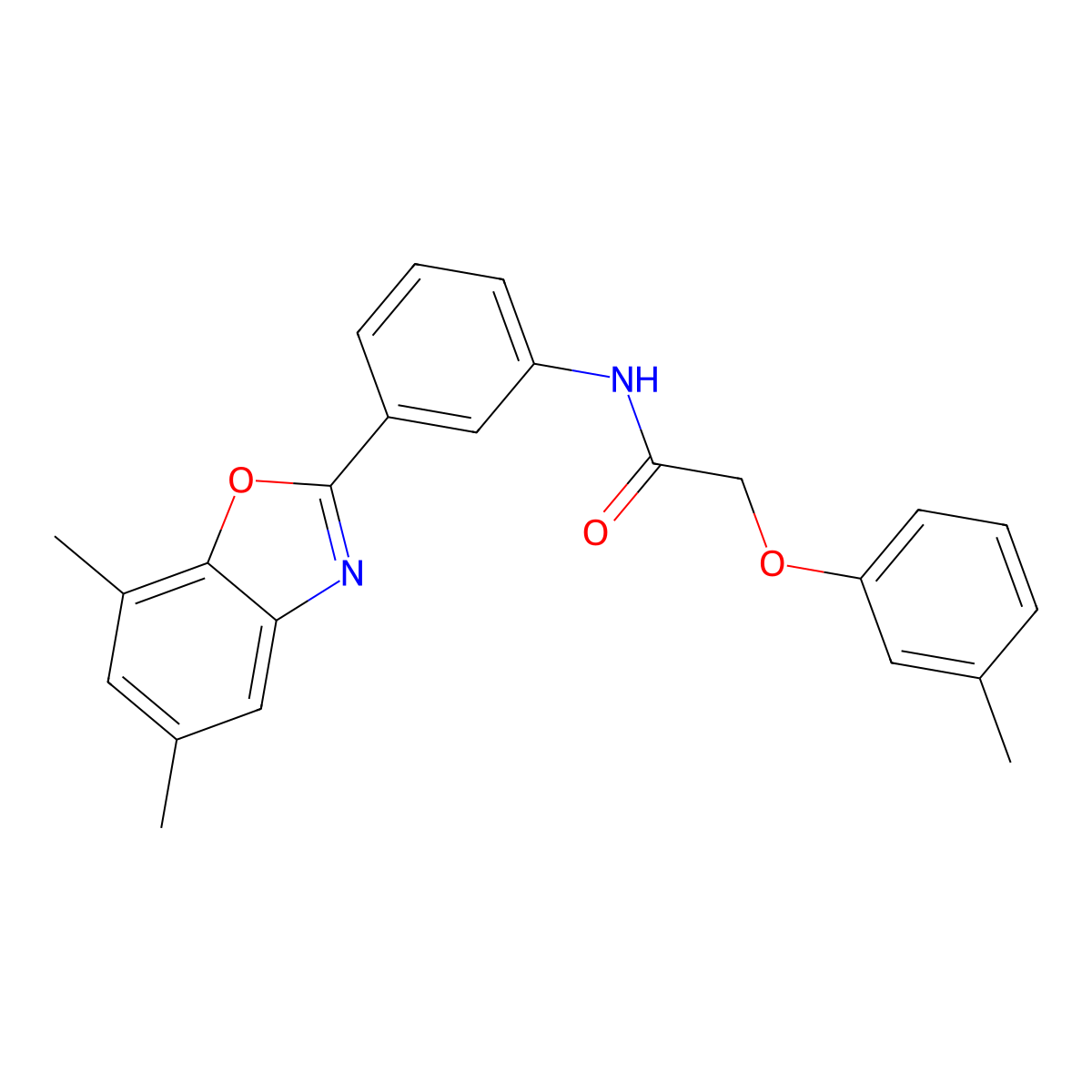 N-[3-(5,7-dimethyl-1,3-benzoxazol-2-yl)phenyl]-2-(3-methylphenoxy)acetamide molecular structure, CAS 6466-59-7
