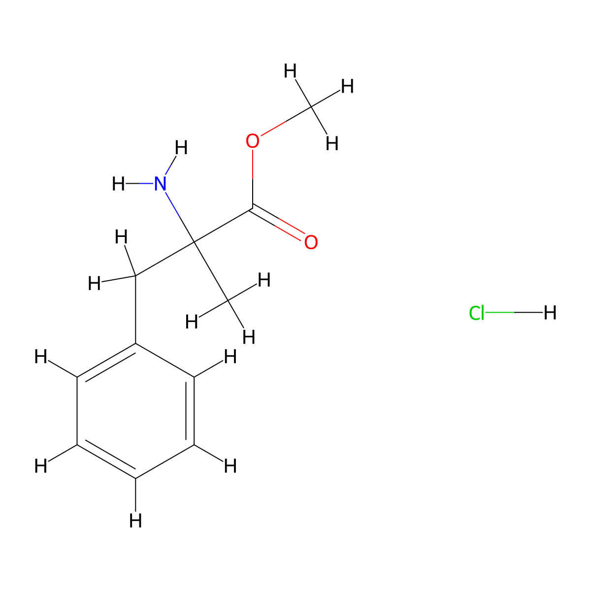 Phenylalanine, alpha-methyl-, methyl ester, hydrochloride (1:1) molecular structure, CAS 64665-60-7