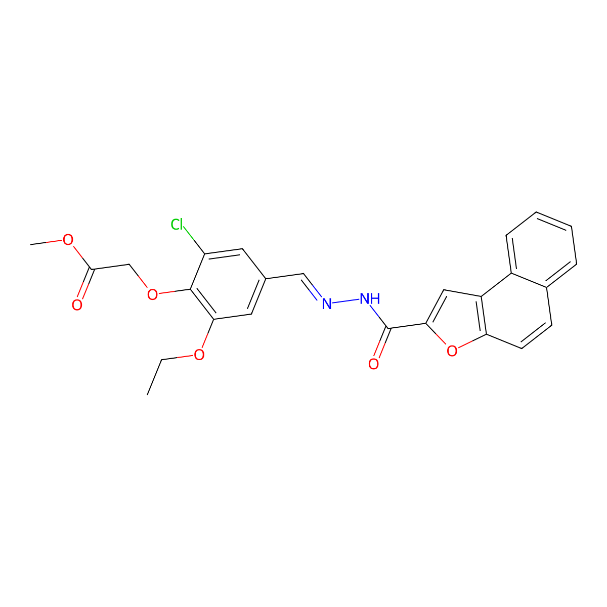 Methyl 2-[4-[(benzo[e][1]benzofuran-2-carbonylhydrazinylidene)methyl]-2-chloro-6-ethoxyphenoxy]acetate molecular structure, CAS 6467-36-3