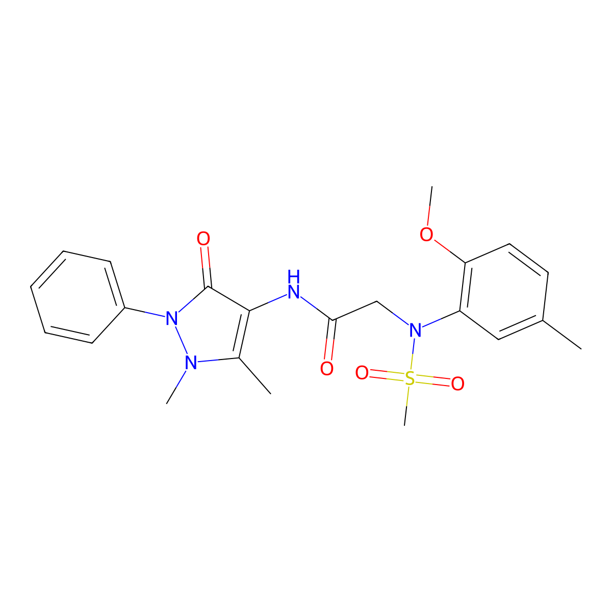 N-(1,5-dimethyl-3-oxo-2-phenylpyrazol-4-yl)-2-(2-methoxy-5-methyl-N-methylsulfonylanilino)acetamide molecular structure, CAS 6467-37-4