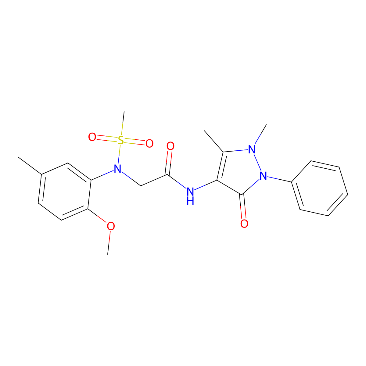 N-(1,5-dimethyl-3-oxo-2-phenylpyrazol-4-yl)-2-(2-methoxy-5-methyl-N-methylsulfonylanilino)acetamide molecular structure, CAS 6467-37-4