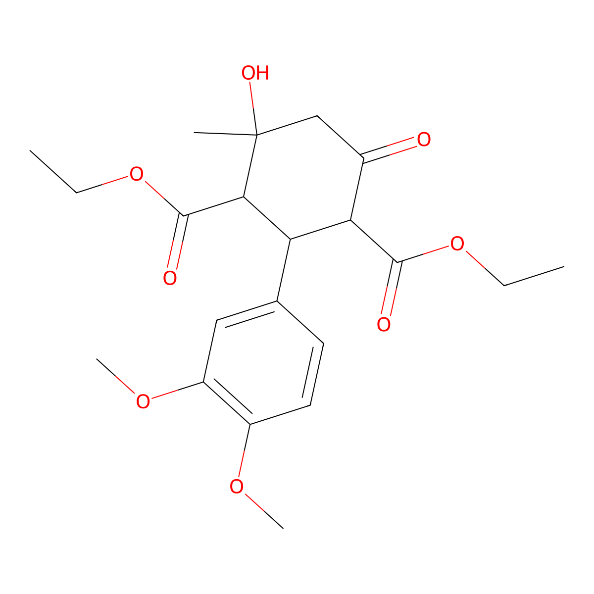 1,3-Cyclohexanedicarboxylic acid, 2-(3,4-dimethoxyphenyl)-4-hydroxy-4-methyl-6-oxo-, diethyl ester molecular structure, CAS 64670-39-9