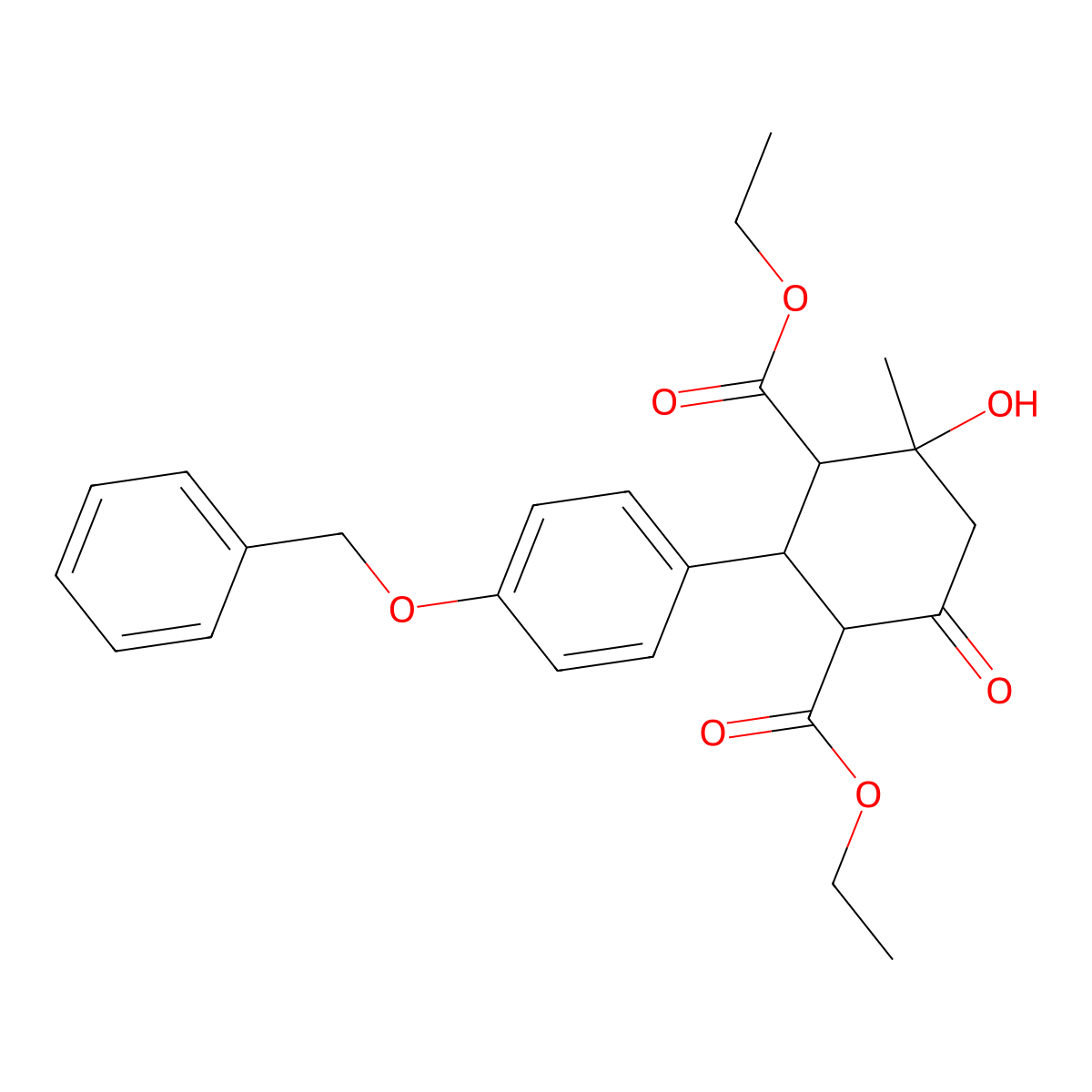 1,3-Cyclohexanedicarboxylic acid, 4-hydroxy-4-methyl-6-oxo-, 2-(4-(phenylmethoxy)phenyl)-, diethyl ester molecular structure, CAS 64670-41-3