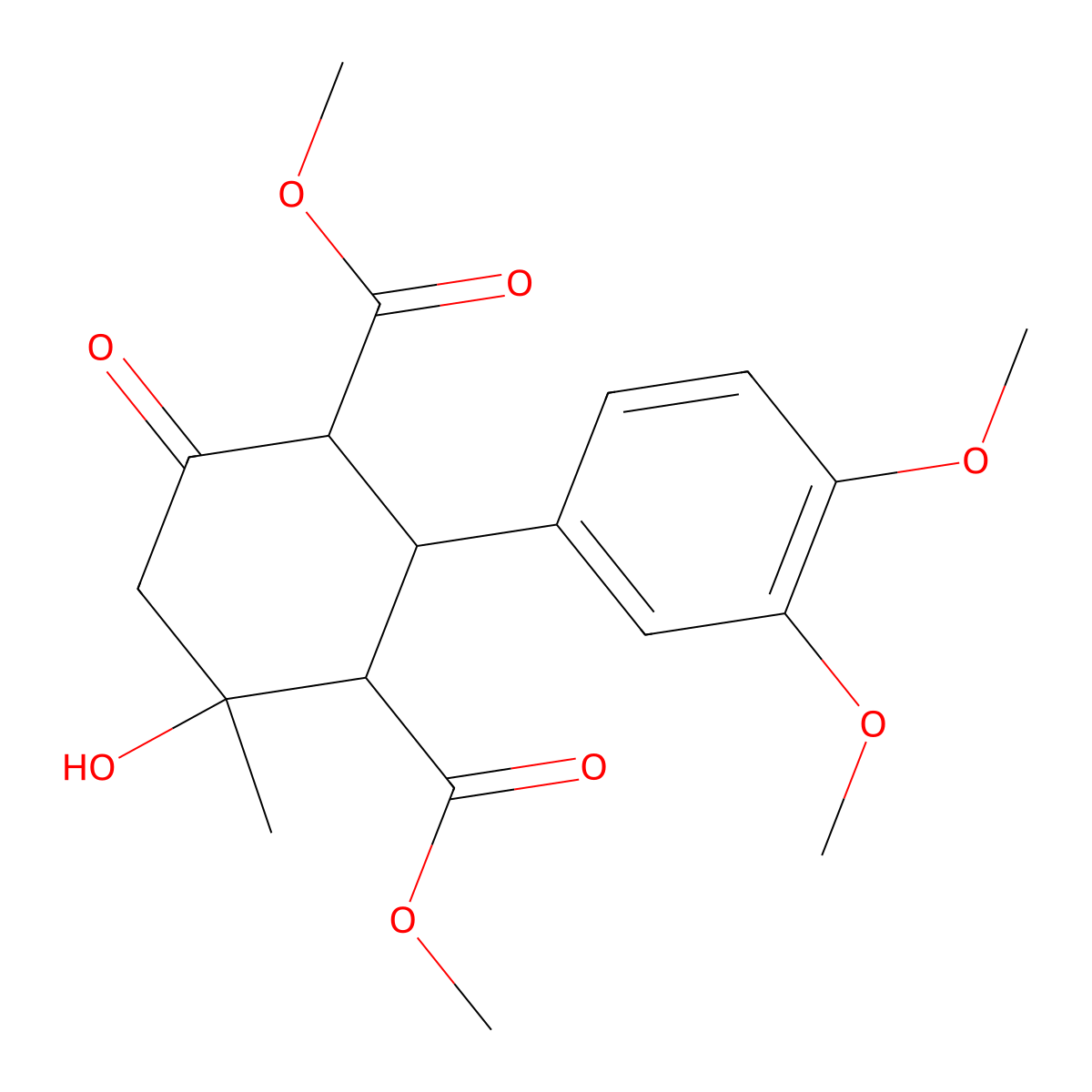 Dimethyl 2-(3,4-dimethoxyphenyl)-4-hydroxy-4-methyl-6-oxocyclohexane-1,3-dicarboxylate molecular structure, CAS 64670-42-4