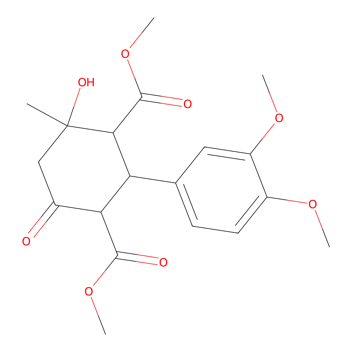 Dimethyl 2-(3,4-dimethoxyphenyl)-4-hydroxy-4-methyl-6-oxocyclohexane-1,3-dicarboxylate molecular structure, CAS 64670-42-4