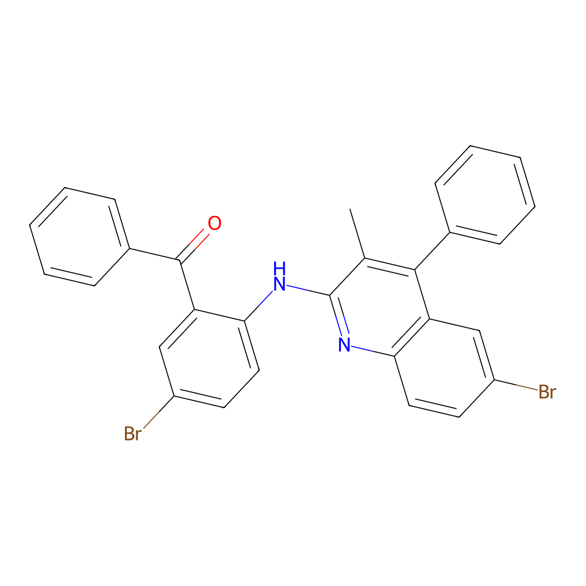 (5-BR-2-(6-Bromo-3-methyl-4-phenyl-quinolin-2-ylamino)-phenyl)-phenyl-methanone molecular structure, CAS 64675-63-4