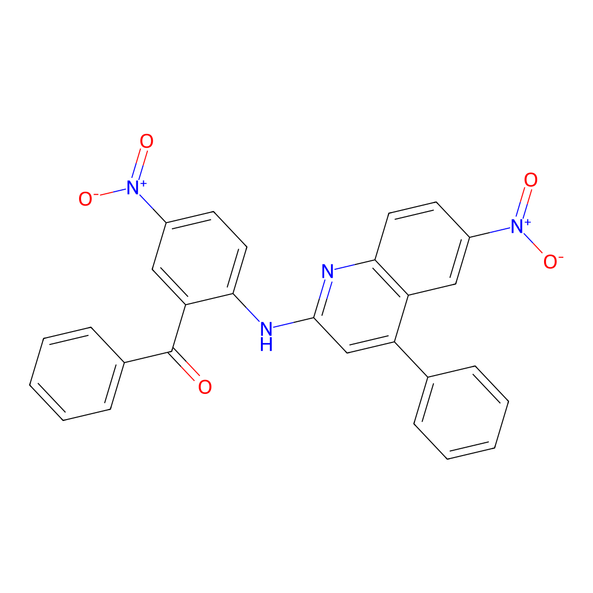 (5-Nitro-2-((6-nitro-4-phenylquinolin-2-yl)amino)phenyl)(phenyl)methanone molecular structure, CAS 64675-68-9