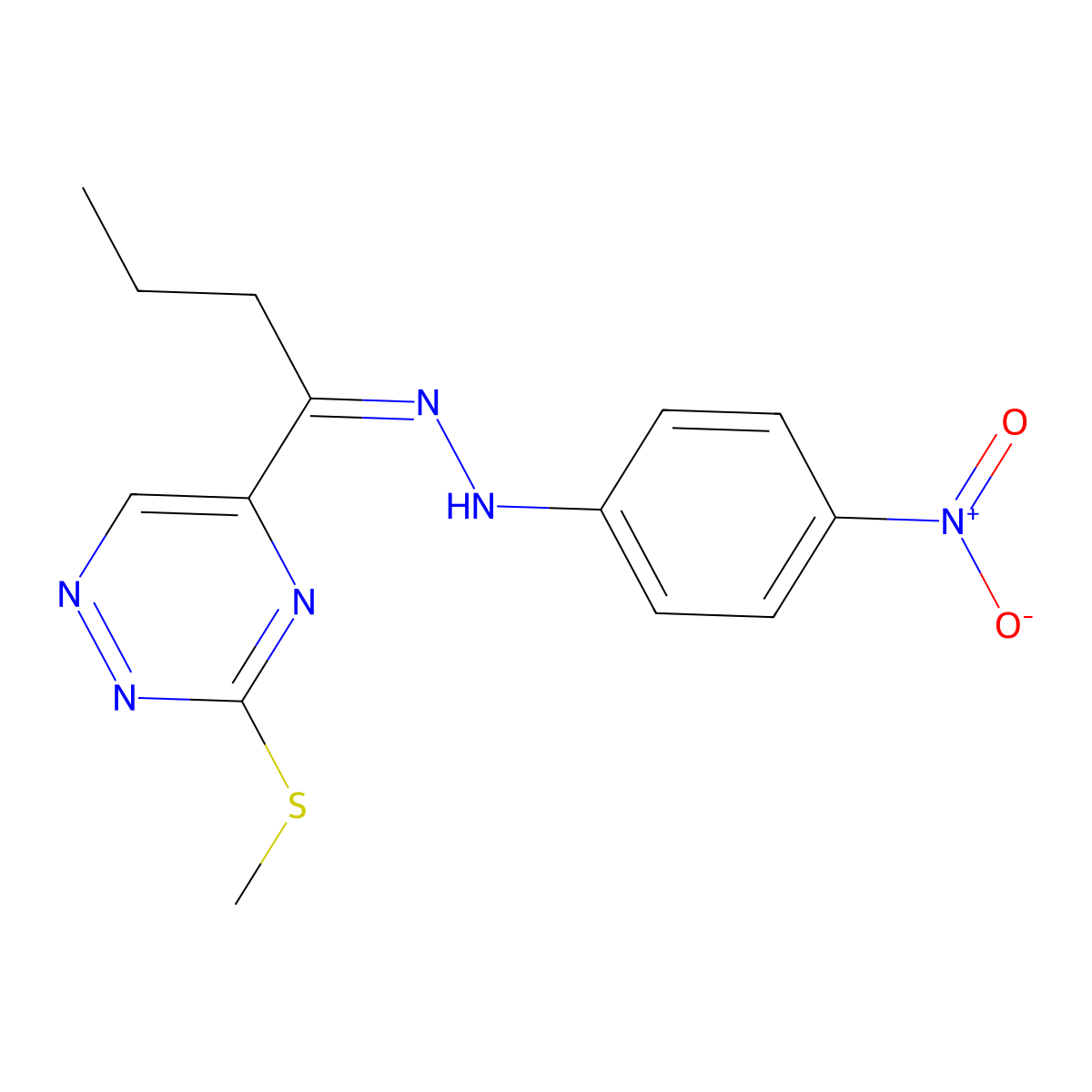 3-(Methylsulfanyl)-5-{1-[2-(4-nitrophenyl)hydrazinylidene]butyl}-1,2,4-triazine molecular structure, CAS 6468-09-3