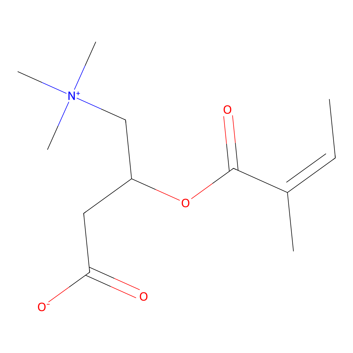 Tiglylcarnitine molecular structure, CAS 64681-36-3