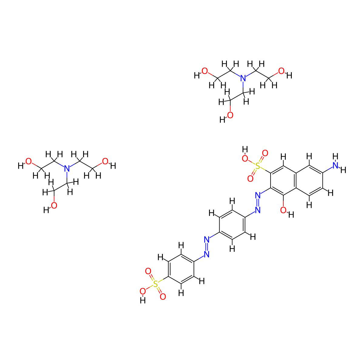 Triethanolammonium 7-amino-4-hydroxy-3-(2-(4-(2-(4-sulfophenyl)diazenyl)phenyl)diazenyl)-2-naphthalenesulfonate molecular structure, CAS 64683-40-5