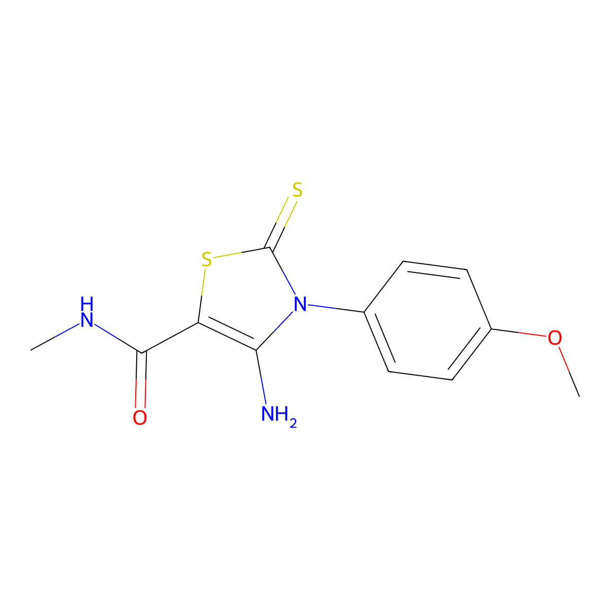4-amino-3-(4-methoxyphenyl)-N-methyl-2-thioxo-2,3-dihydro-1,3-thiazole-5-carboxamide molecular structure, CAS 64686-88-0