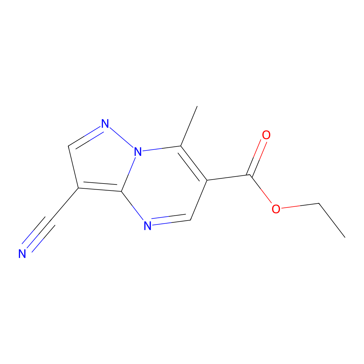 Ethyl 3-cyano-7-methylpyrazolo[1,5-a]pyrimidine-6-carboxylate molecular structure, CAS 64689-82-3