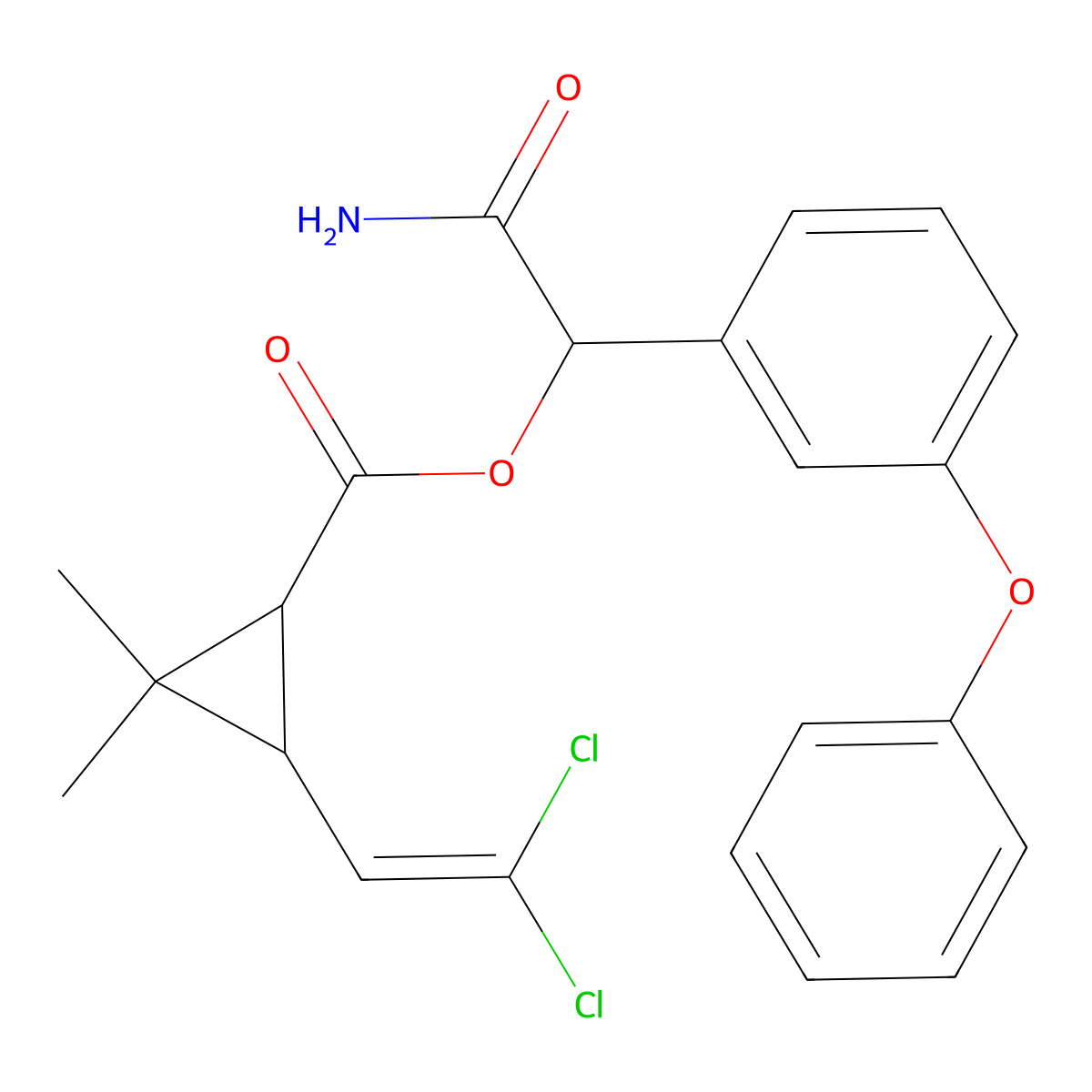 2-Amino-2-oxo-1-(3-phenoxyphenyl)ethyl 3-(2,2-dichlorovinyl)-2,2-dimethylcyclopropanecarboxylate molecular structure, CAS 64691-64-1