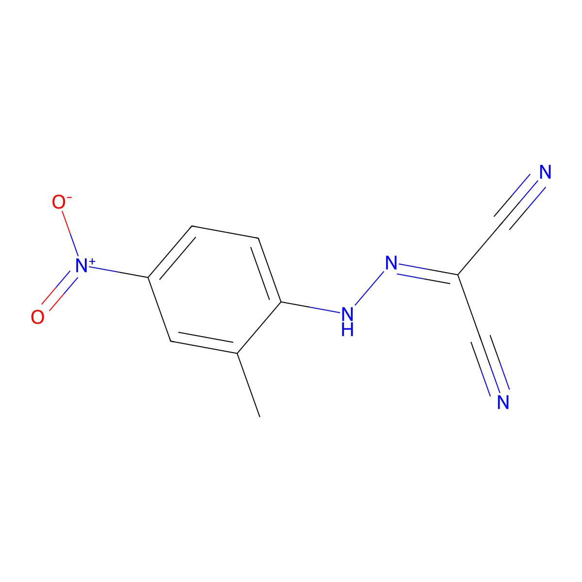 Propanedinitrile, ((2-methyl-4-nitrophenyl)hydrazono)- molecular structure, CAS 64691-86-7