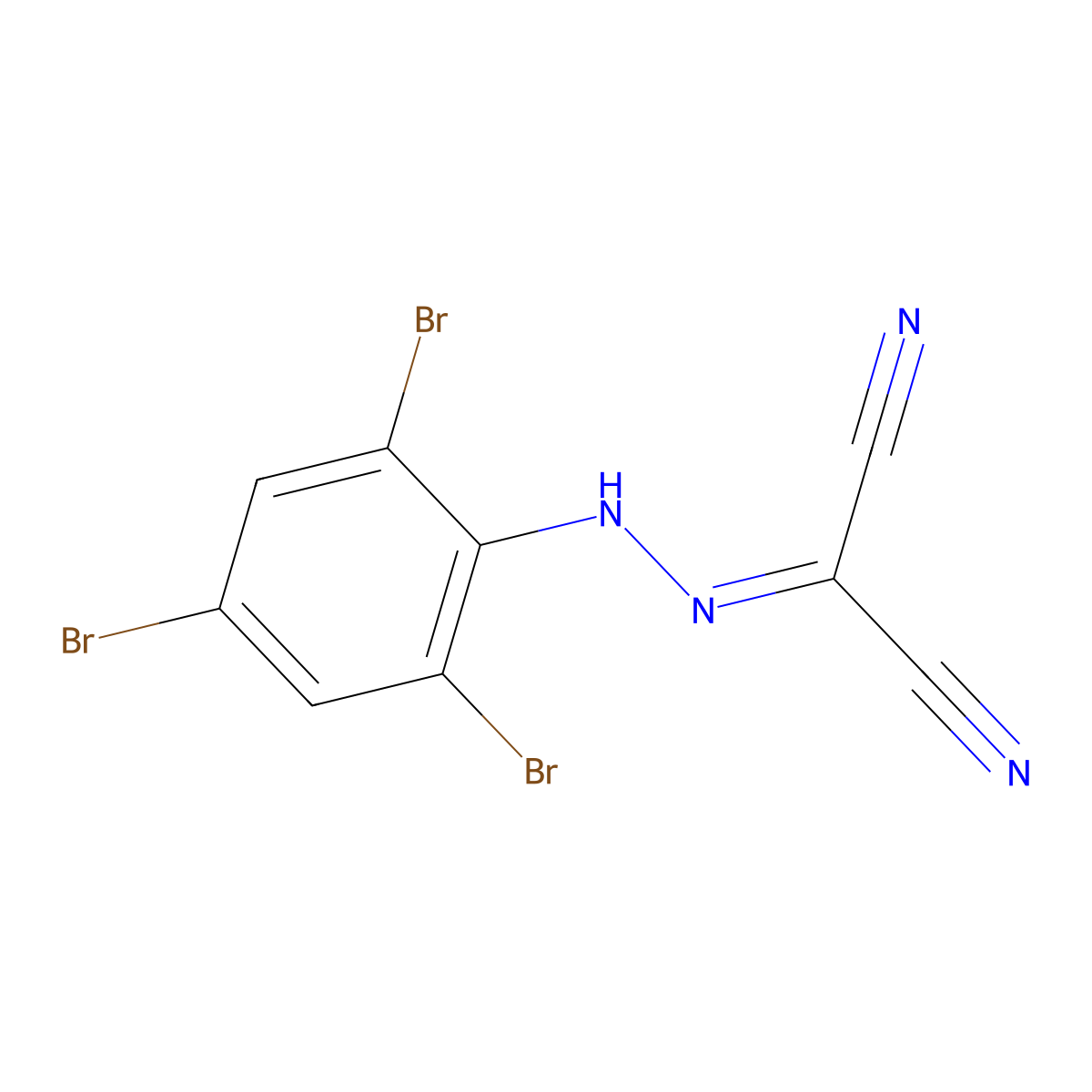 Propanedinitrile, ((2,4,6-tribromophenyl)hydrazono)- molecular structure, CAS 64691-95-8