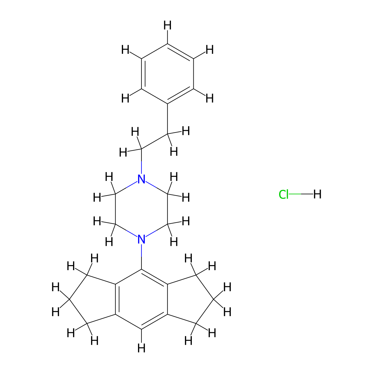 Piperazine, 1-(1,2,3,5,6,7-hexahydro-s-indacen-4-yl)-4-(2-phenylethyl)-, monohydrochloride molecular structure, CAS 64695-73-4
