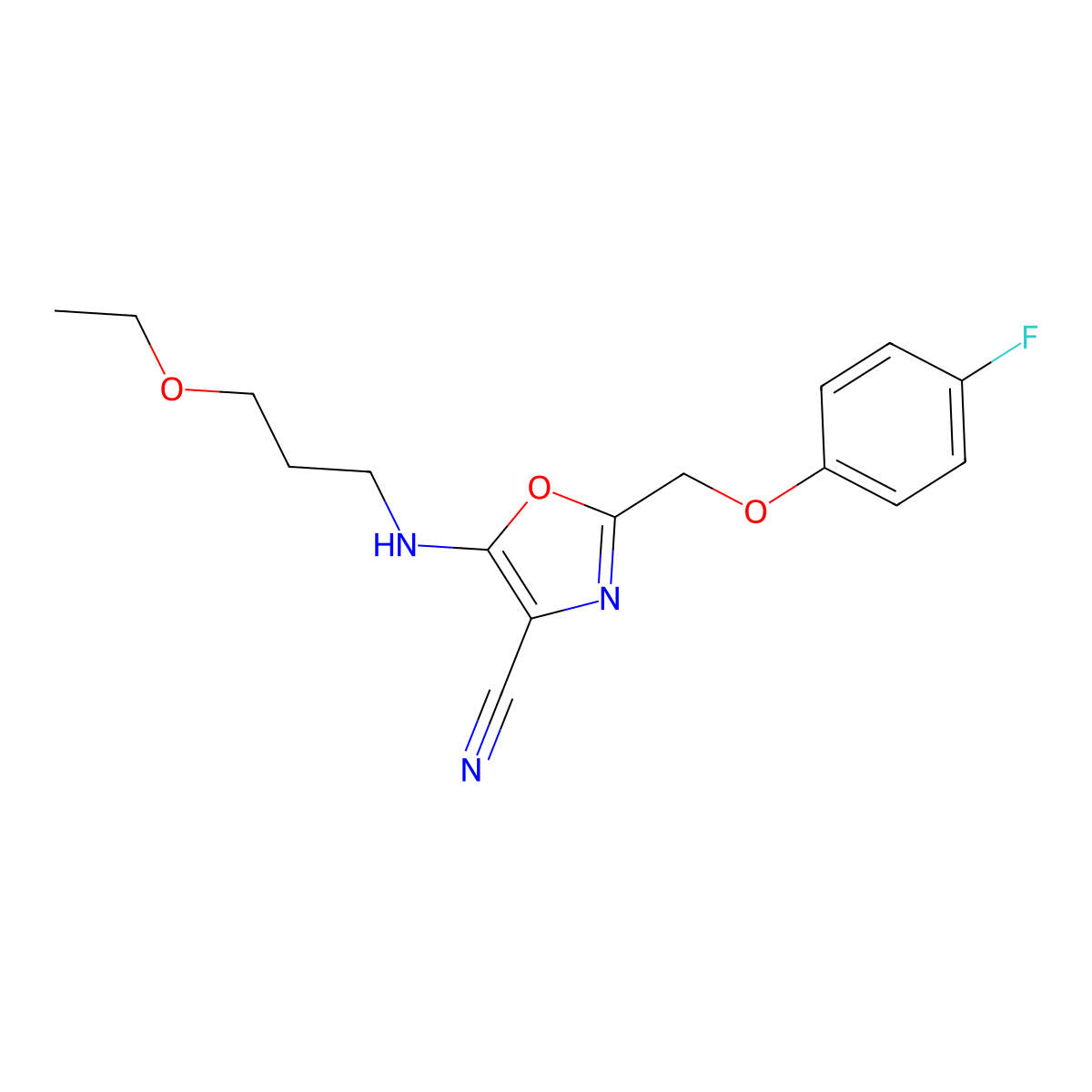 5-[(3-Ethoxypropyl)amino]-2-[(4-fluorophenoxy)methyl]-1,3-oxazole-4-carbonitrile molecular structure, CAS 646991-98-2