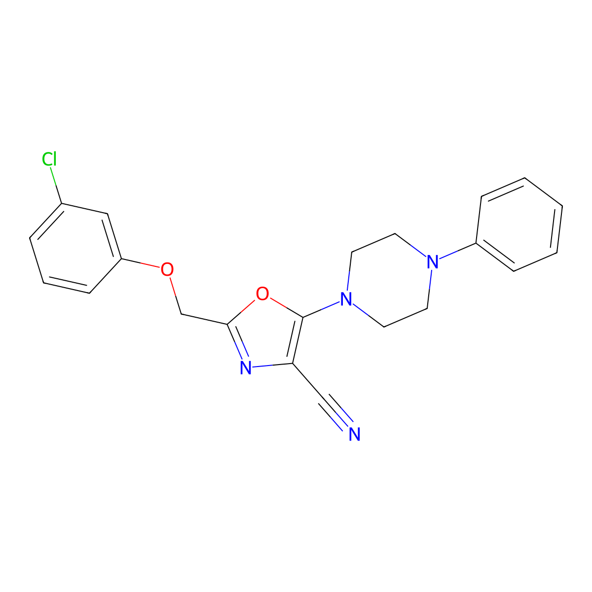 2-[(3-Chlorophenoxy)methyl]-5-(4-phenyl-1-piperazinyl)-1,3-oxazole-4-carbonitrile molecular structure, CAS 646992-09-8