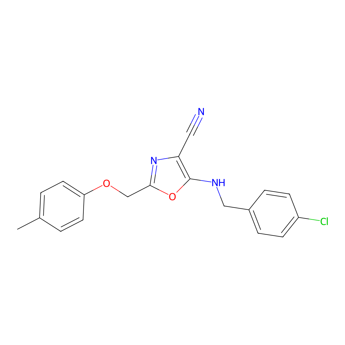 5-[(4-Chlorophenyl)methylamino]-2-[(4-methylphenoxy)methyl]-1,3-oxazole-4-carbonitrile molecular structure, CAS 646992-36-1