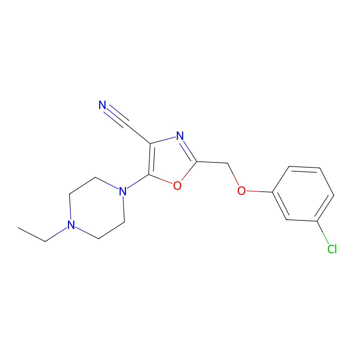 2-[(3-Chlorophenoxy)methyl]-5-(4-ethylpiperazin-1-yl)-1,3-oxazole-4-carbonitrile molecular structure, CAS 646992-70-3