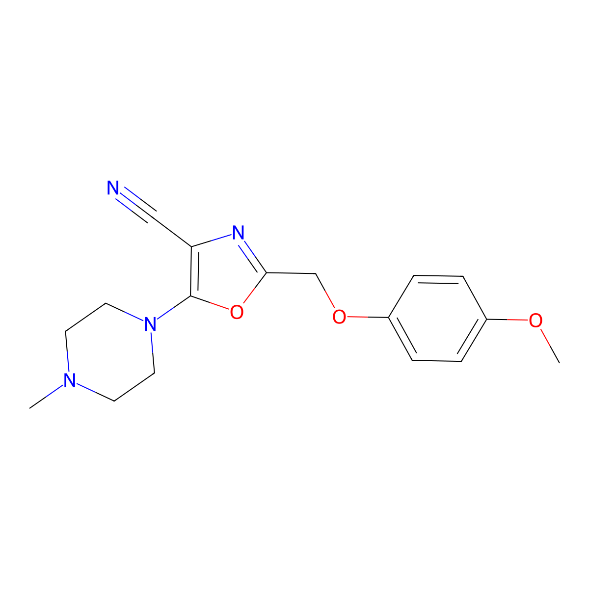 2-[(4-Methoxyphenoxy)methyl]-5-(4-methylpiperazin-1-yl)-1,3-oxazole-4-carbonitrile molecular structure, CAS 646992-92-9