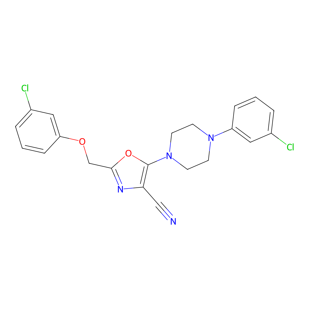 2-[(3-Chlorophenoxy)methyl]-5-[4-(3-chlorophenyl)-1-piperazinyl]-1,3-oxazole-4-carbonitrile molecular structure, CAS 646993-04-6