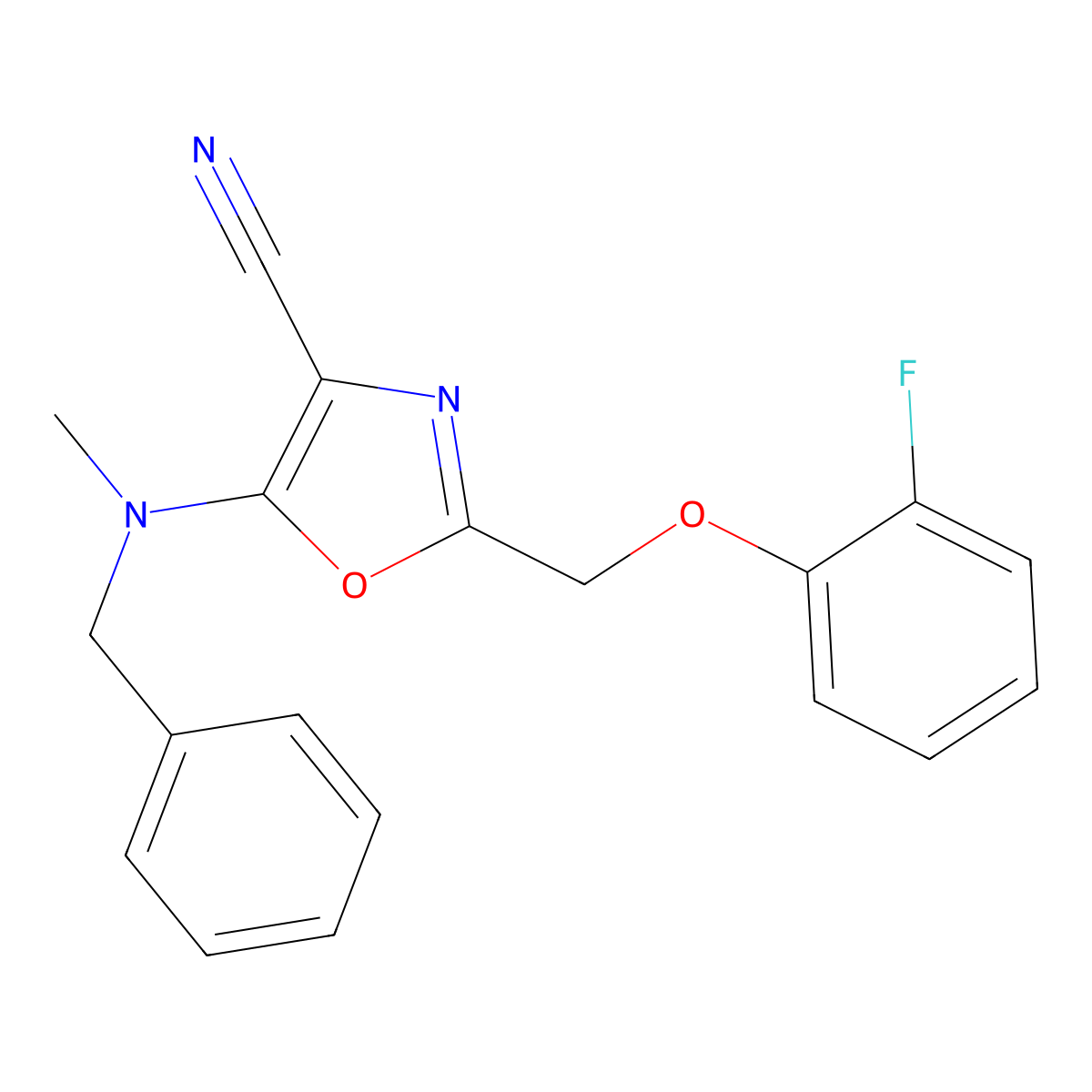 5-[Benzyl(methyl)amino]-2-[(2-fluorophenoxy)methyl]-1,3-oxazole-4-carbonitrile molecular structure, CAS 646993-34-2