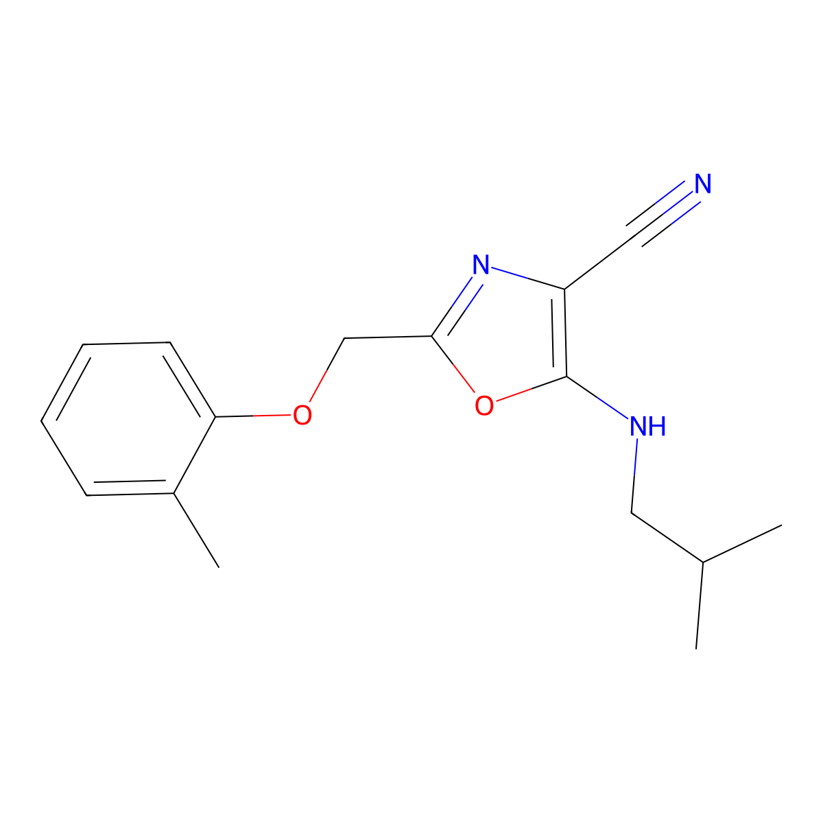 2-[(2-Methylphenoxy)methyl]-5-(2-methylpropylamino)-1,3-oxazole-4-carbonitrile molecular structure, CAS 646993-62-6