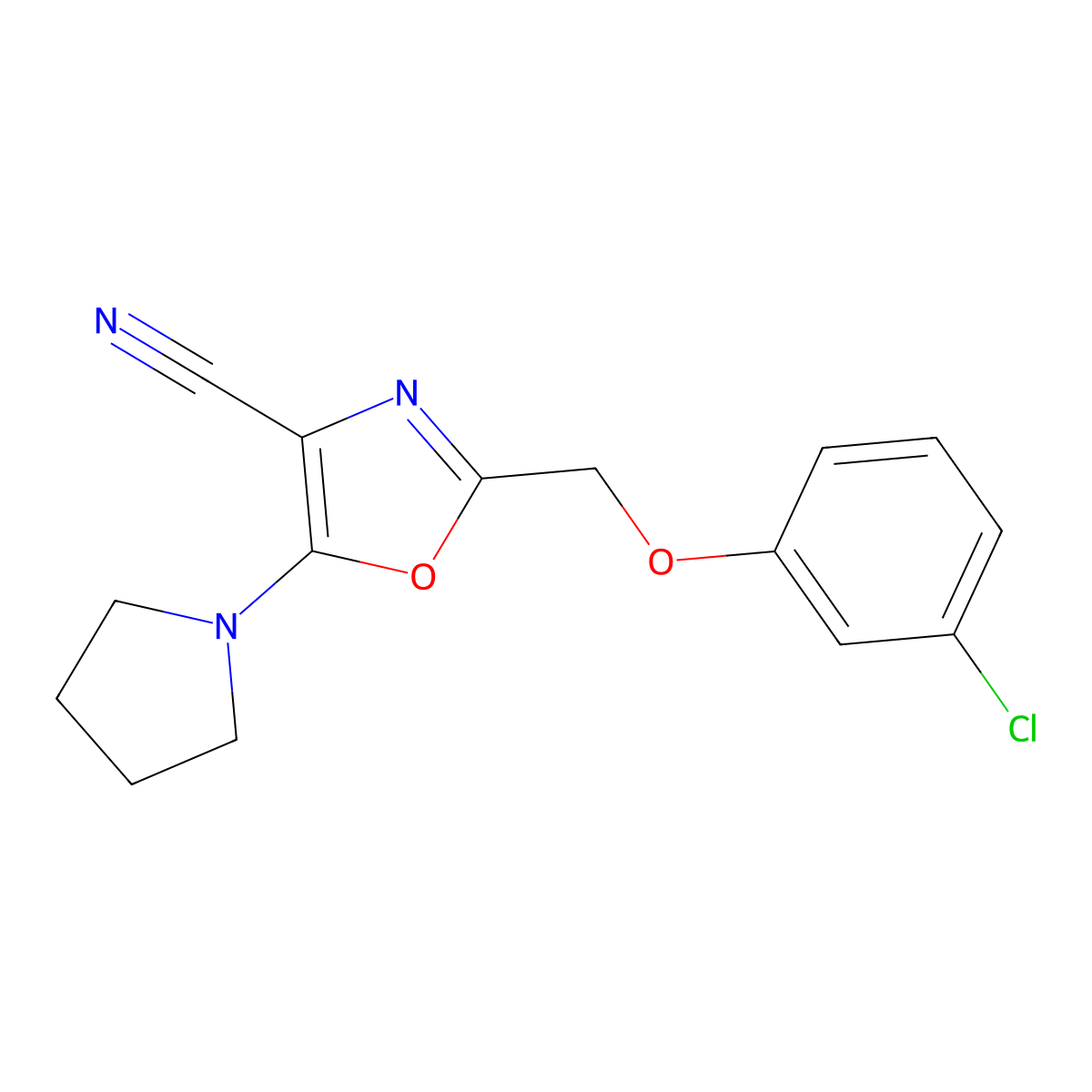 2-[(3-Chlorophenoxy)methyl]-5-pyrrolidin-1-yl-1,3-oxazole-4-carbonitrile molecular structure, CAS 646993-79-5