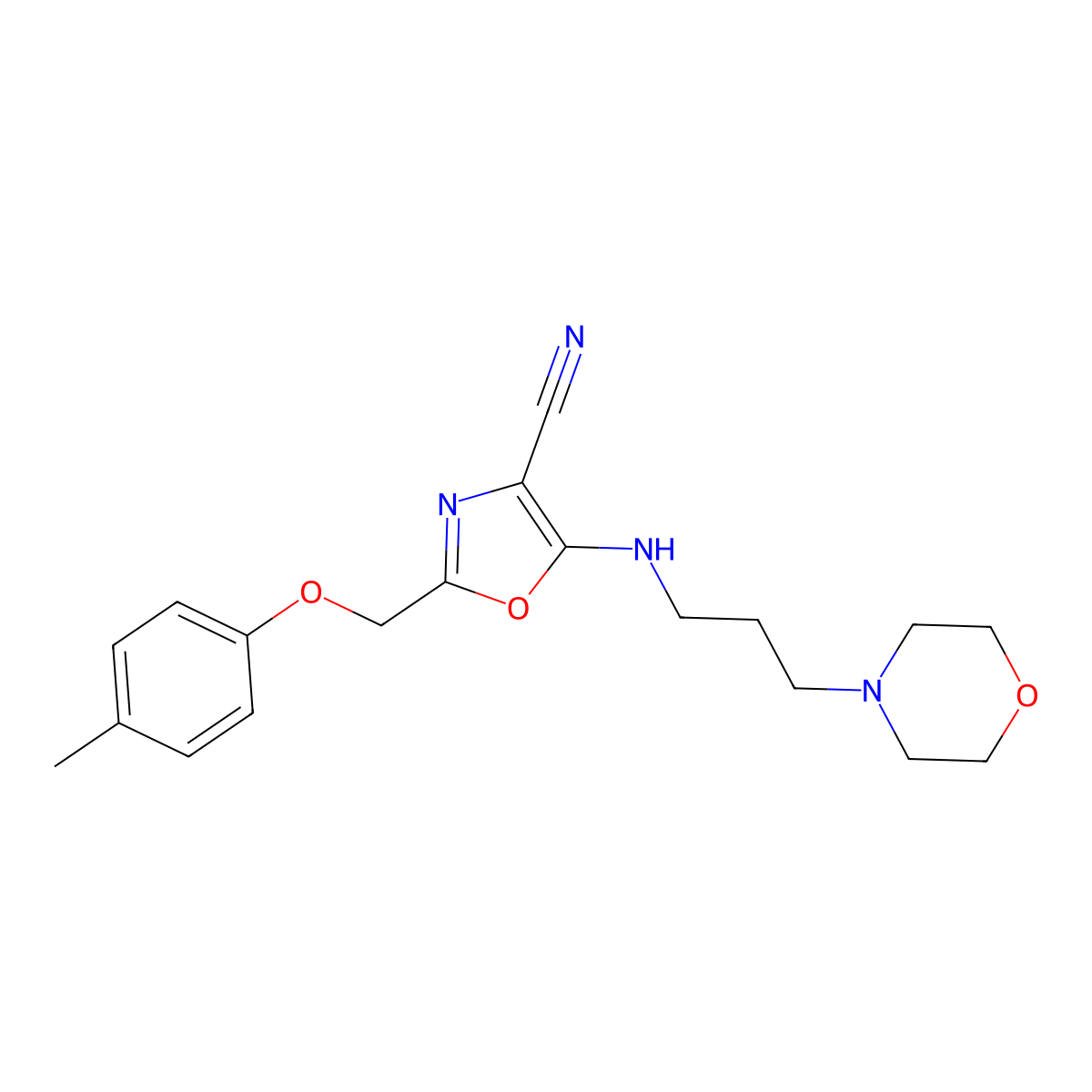 2-[(4-Methylphenoxy)methyl]-5-(3-morpholin-4-ylpropylamino)-1,3-oxazole-4-carbonitrile molecular structure, CAS 646993-90-0