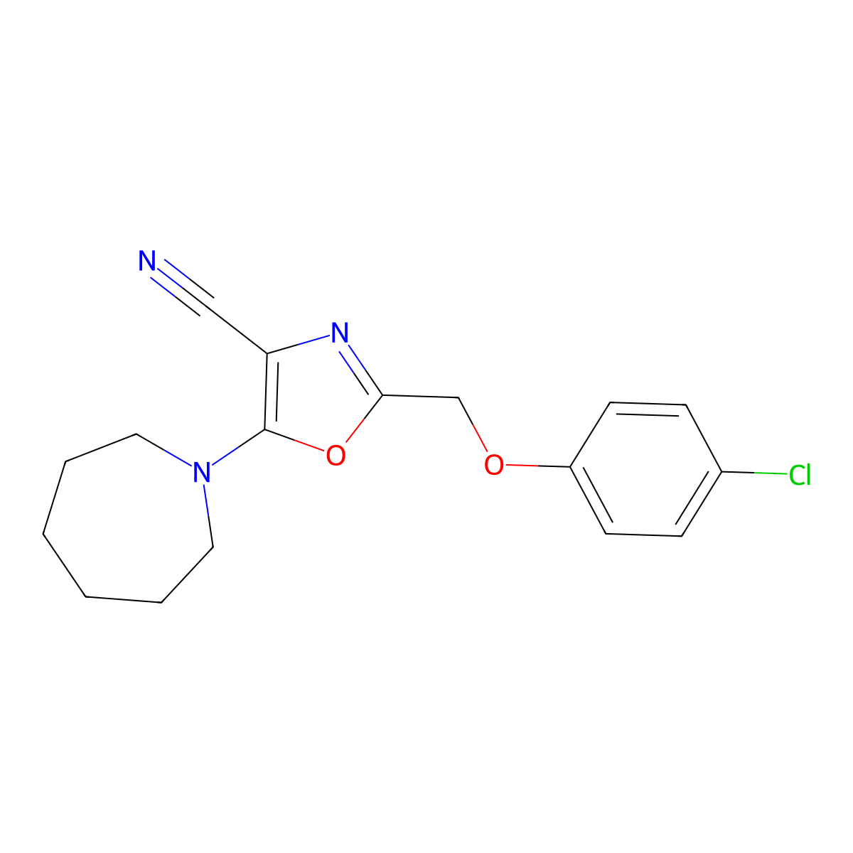 5-(Azepan-1-yl)-2-[(4-chlorophenoxy)methyl]-1,3-oxazole-4-carbonitrile molecular structure, CAS 646994-06-1