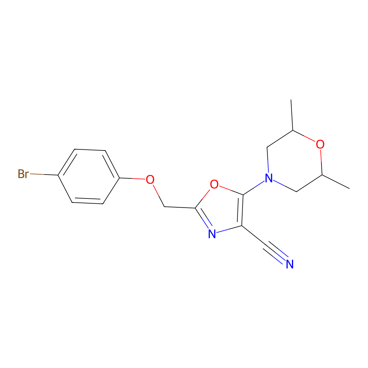 2-[(4-Bromophenoxy)methyl]-5-(2,6-dimethylmorpholin-4-yl)-1,3-oxazole-4-carbonitrile molecular structure, CAS 646994-27-6