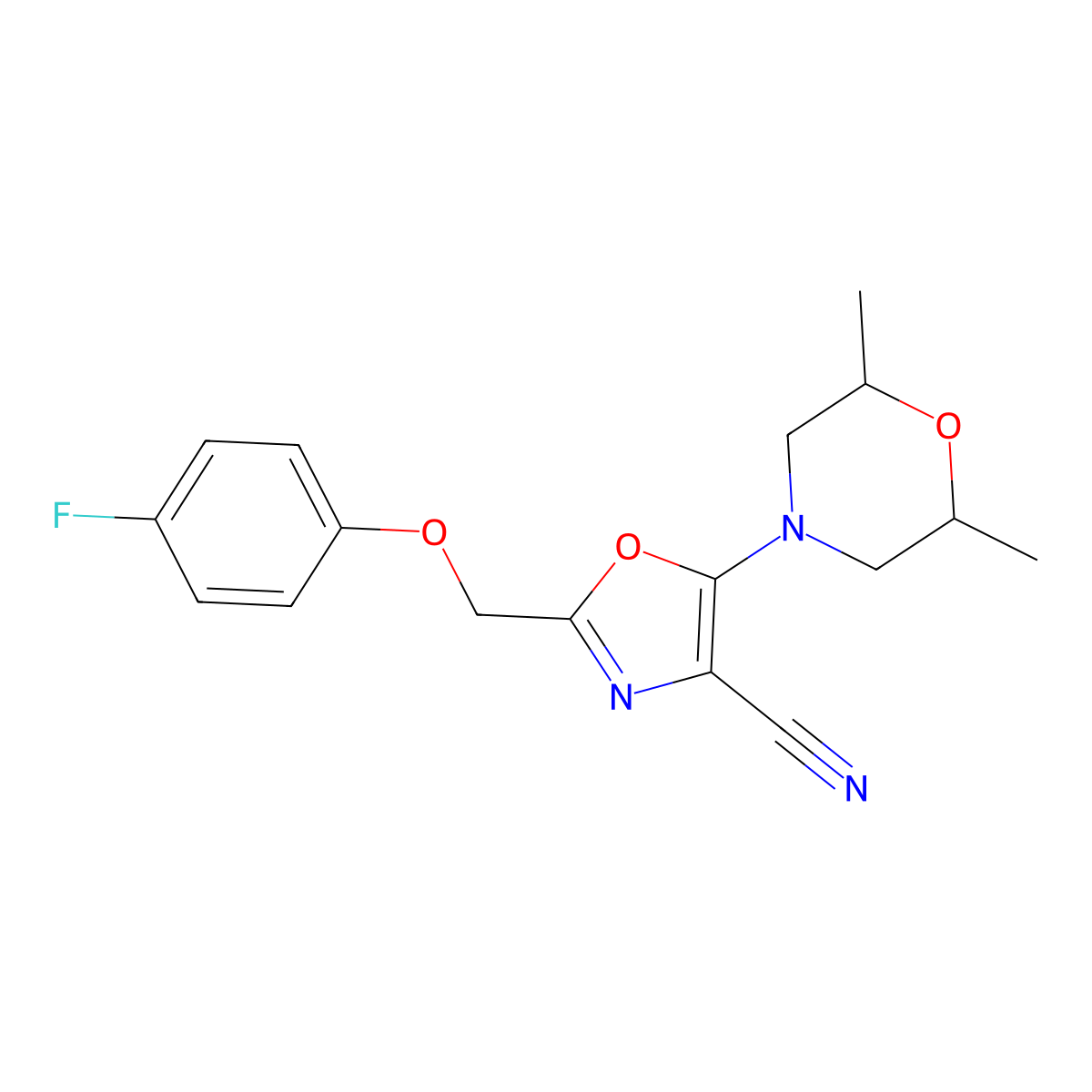 5-(2,6-Dimethylmorpholin-4-yl)-2-[(4-fluorophenoxy)methyl]-1,3-oxazole-4-carbonitrile molecular structure, CAS 646994-29-8