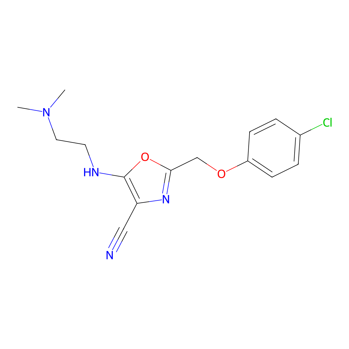2-[(4-Chlorophenoxy)methyl]-5-{[2-(dimethylamino)ethyl]amino}-1,3-oxazole-4-carbonitrile molecular structure, CAS 646994-62-9