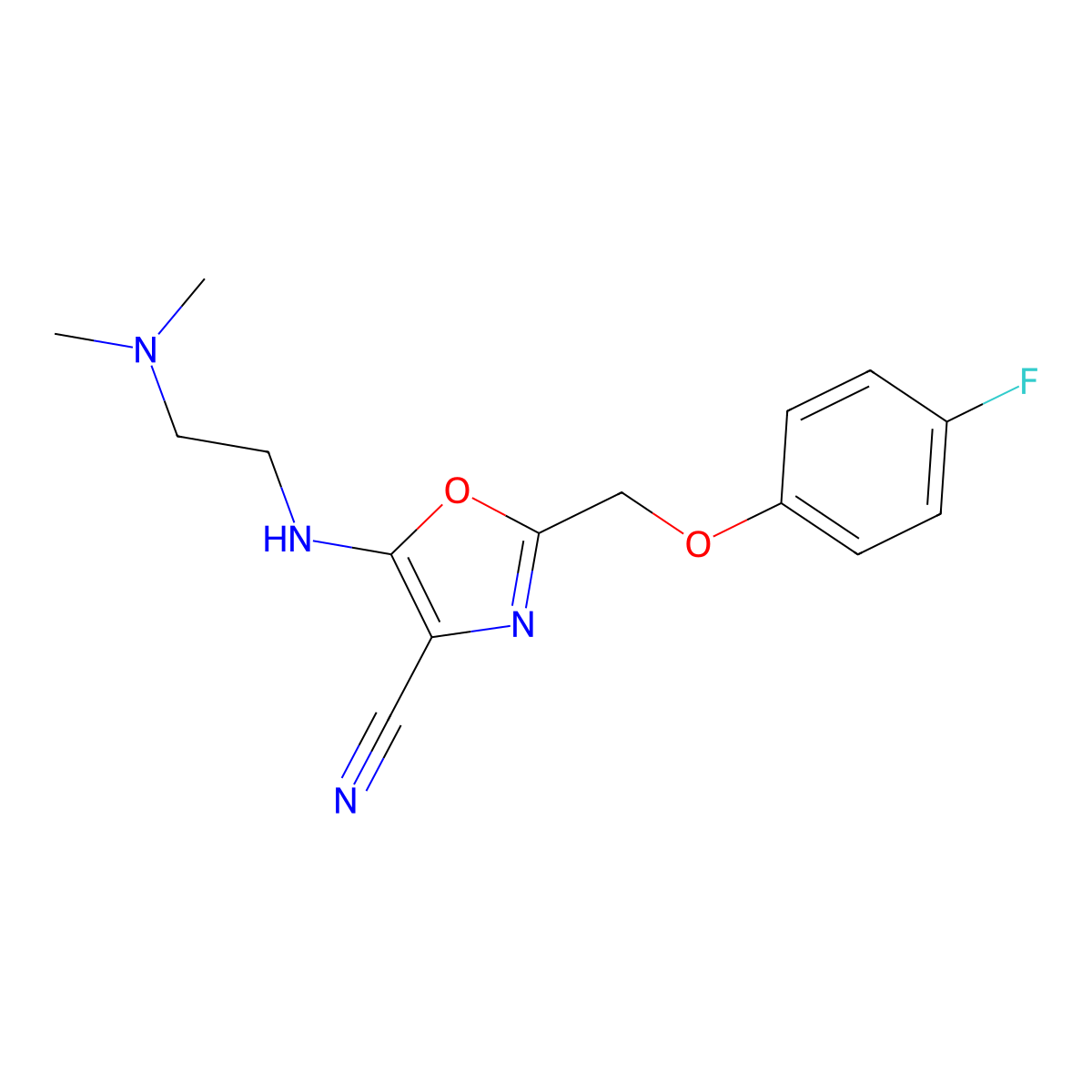 5-{[2-(Dimethylamino)ethyl]amino}-2-[(4-fluorophenoxy)methyl]-1,3-oxazole-4-carbonitrile molecular structure, CAS 646994-64-1