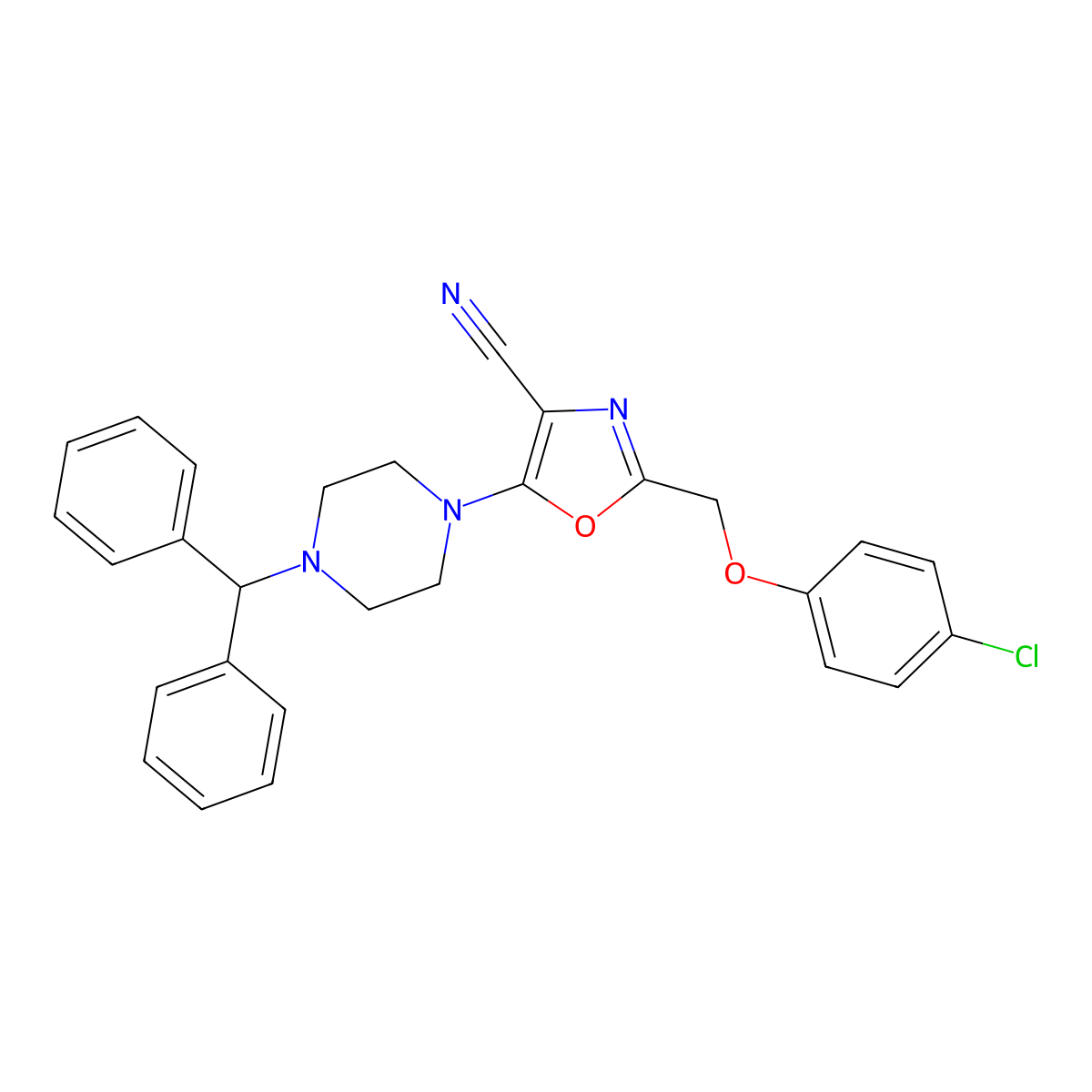5-(4-Benzhydrylpiperazin-1-yl)-2-[(4-chlorophenoxy)methyl]-1,3-oxazole-4-carbonitrile molecular structure, CAS 646995-08-6