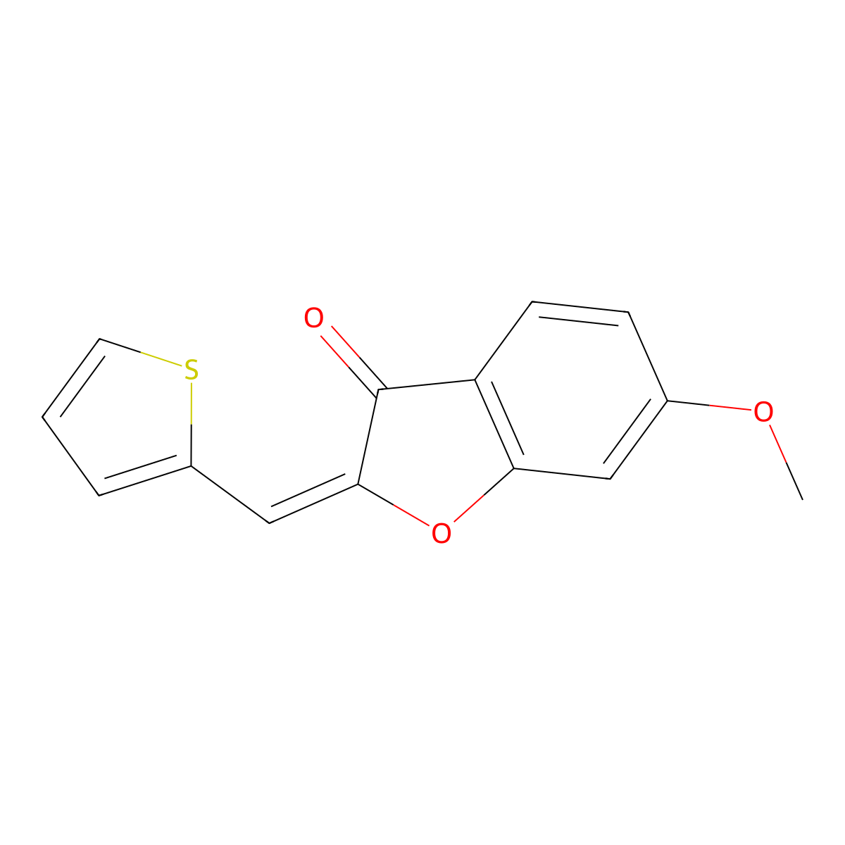 3(2H)-Benzofuranone, 6-methoxy-2-(2-thienylmethylene)- molecular structure, CAS 646996-28-3