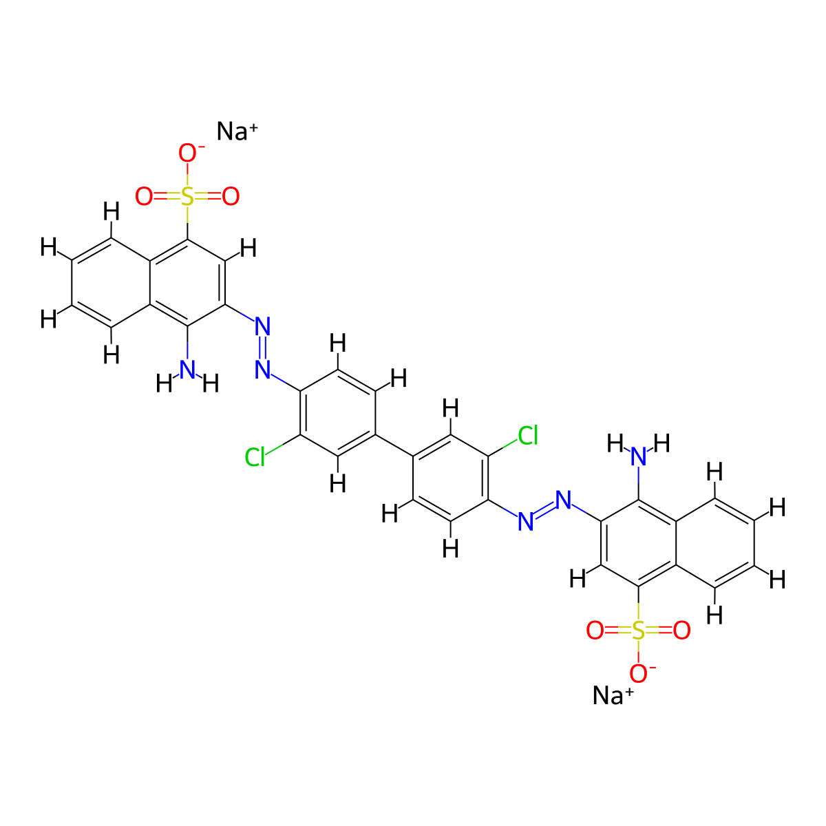 Disodium 3,3'-((3,3'-dichloro(1,1'-biphenyl)-4,4'-diyl)bis(azo))bis(4-aminonaphthalene-1-sulphonate) molecular structure, CAS 6470-31-1