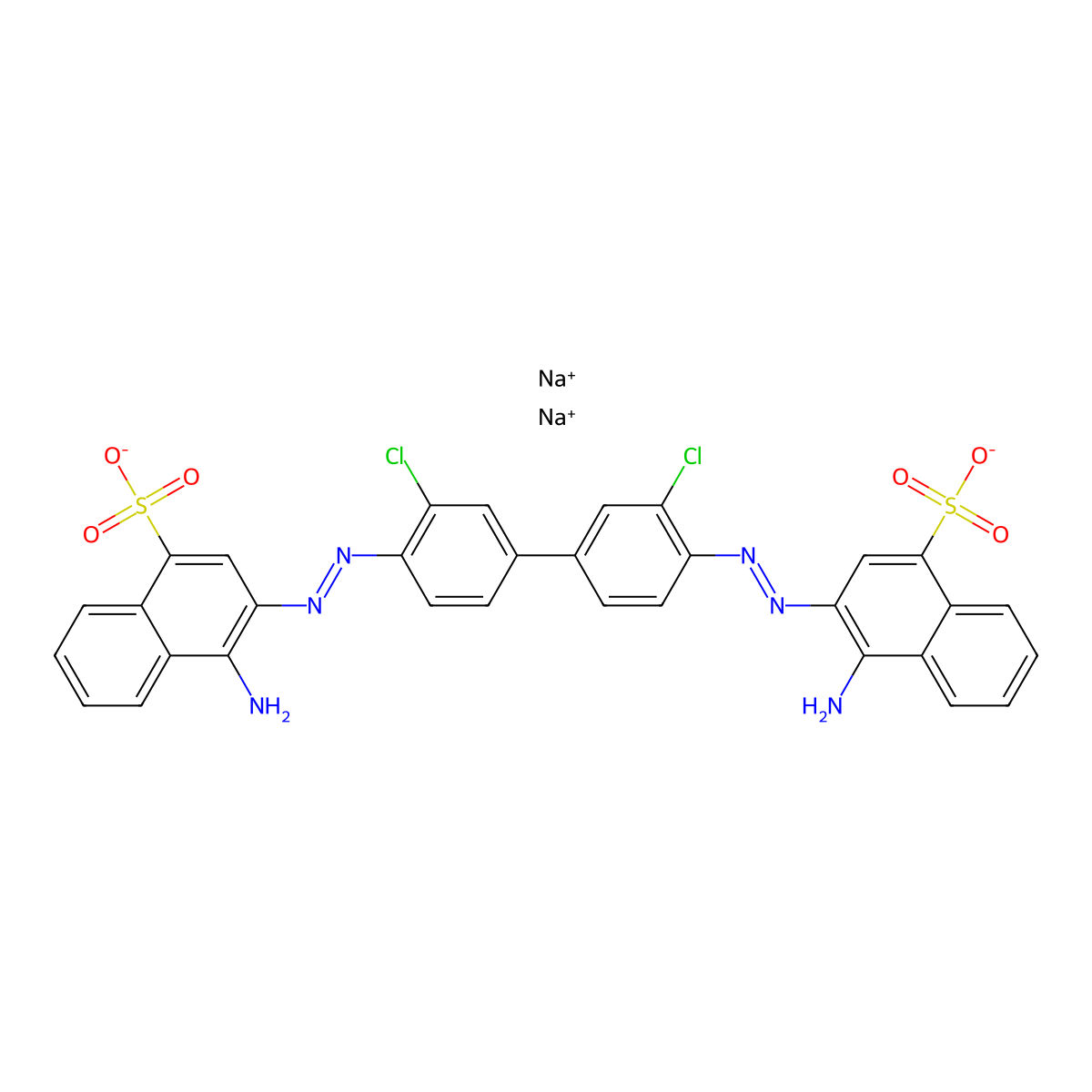 Disodium 3,3'-((3,3'-dichloro(1,1'-biphenyl)-4,4'-diyl)bis(azo))bis(4-aminonaphthalene-1-sulphonate) molecular structure, CAS 6470-31-1