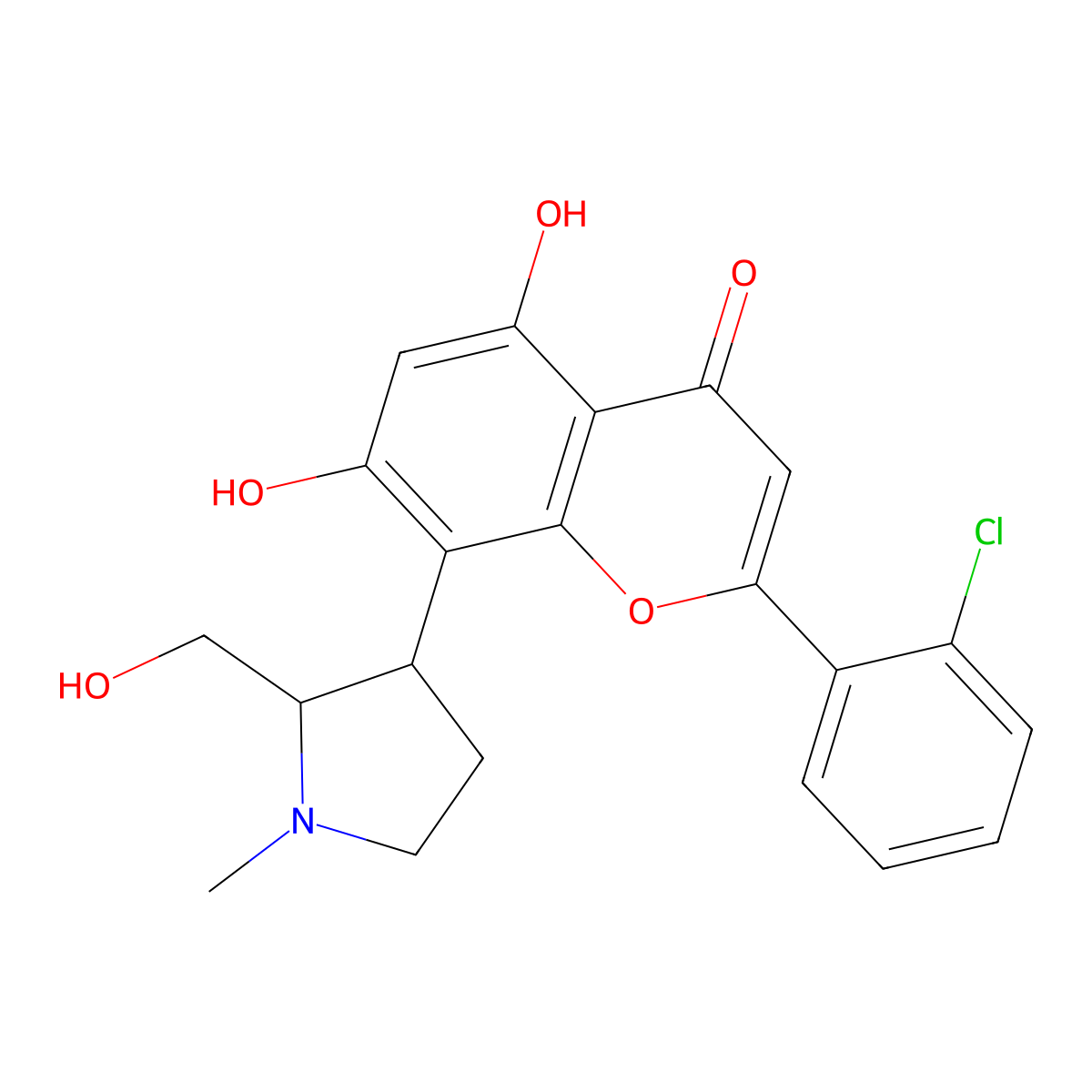 2-(2-chlorophenyl)-5,7-dihydroxy-8-((2R,3S)-2-(hydroxymethyl)-1-methylpyrrolidin-3-yl)chromen-4-one molecular structure, CAS 647019-54-3