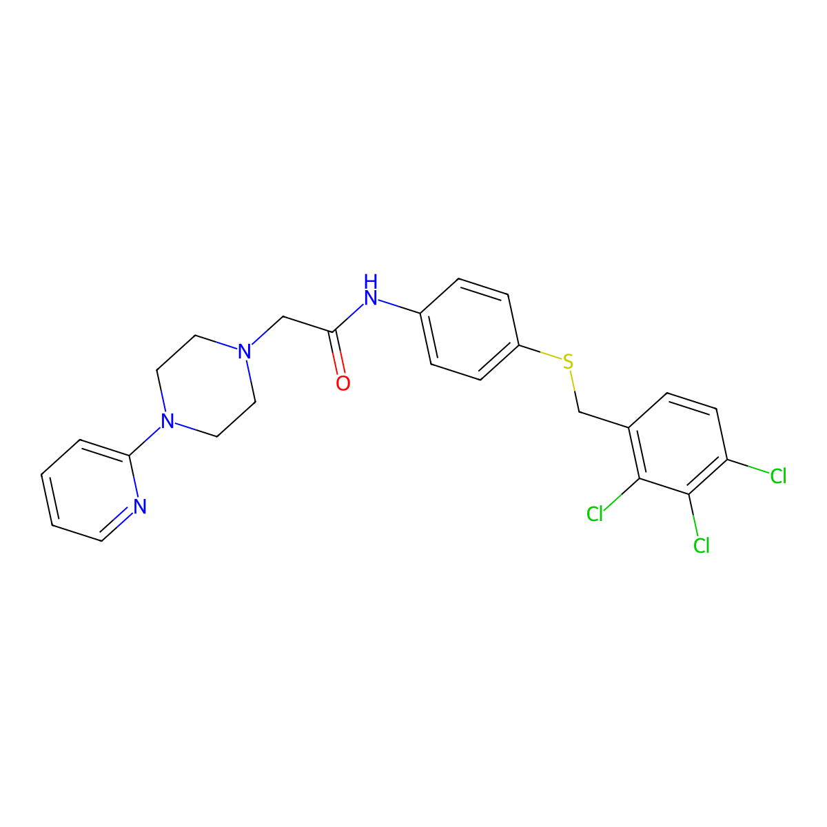 2-[4-(2-pyridinyl)piperazino]-N-{4-[(2,3,4-trichlorobenzyl)sulfanyl]phenyl}acetamide molecular structure, CAS 647031-46-7
