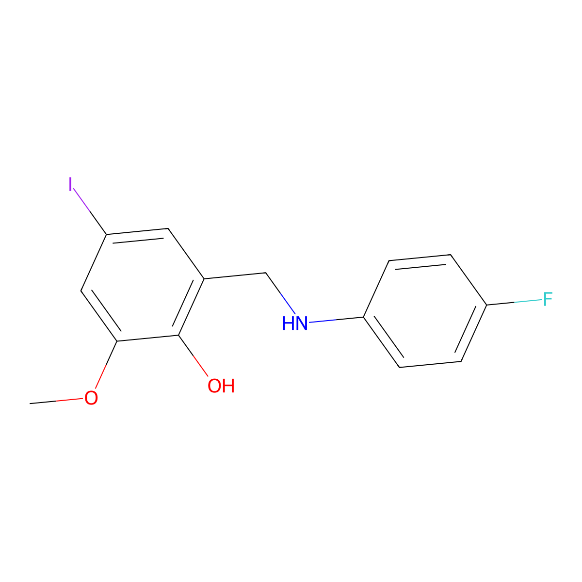 2-{[(4-Fluorophenyl)amino]methyl}-4-iodo-6-methoxyphenol molecular structure, CAS 647031-84-3