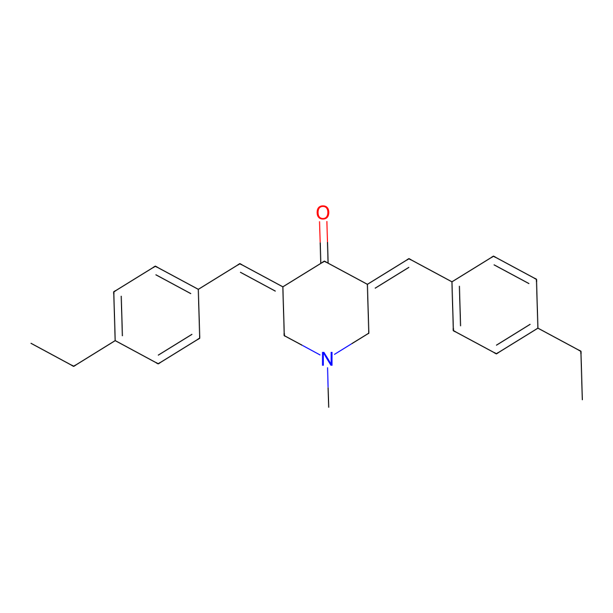 (3E,5E)-3,5-bis[(4-ethylphenyl)methylidene]-1-methylpiperidin-4-one molecular structure, CAS 647031-88-7