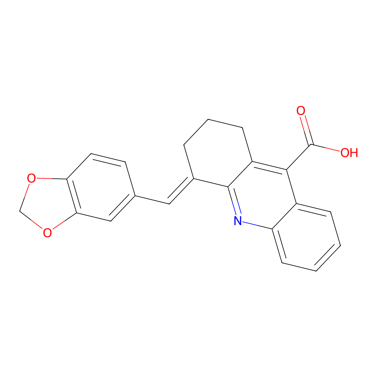 4-(2H-1,3-benzodioxol-5-ylmethylidene)-1,2,3,4-tetrahydroacridine-9-carboxylic acid molecular structure, CAS 647036-22-4
