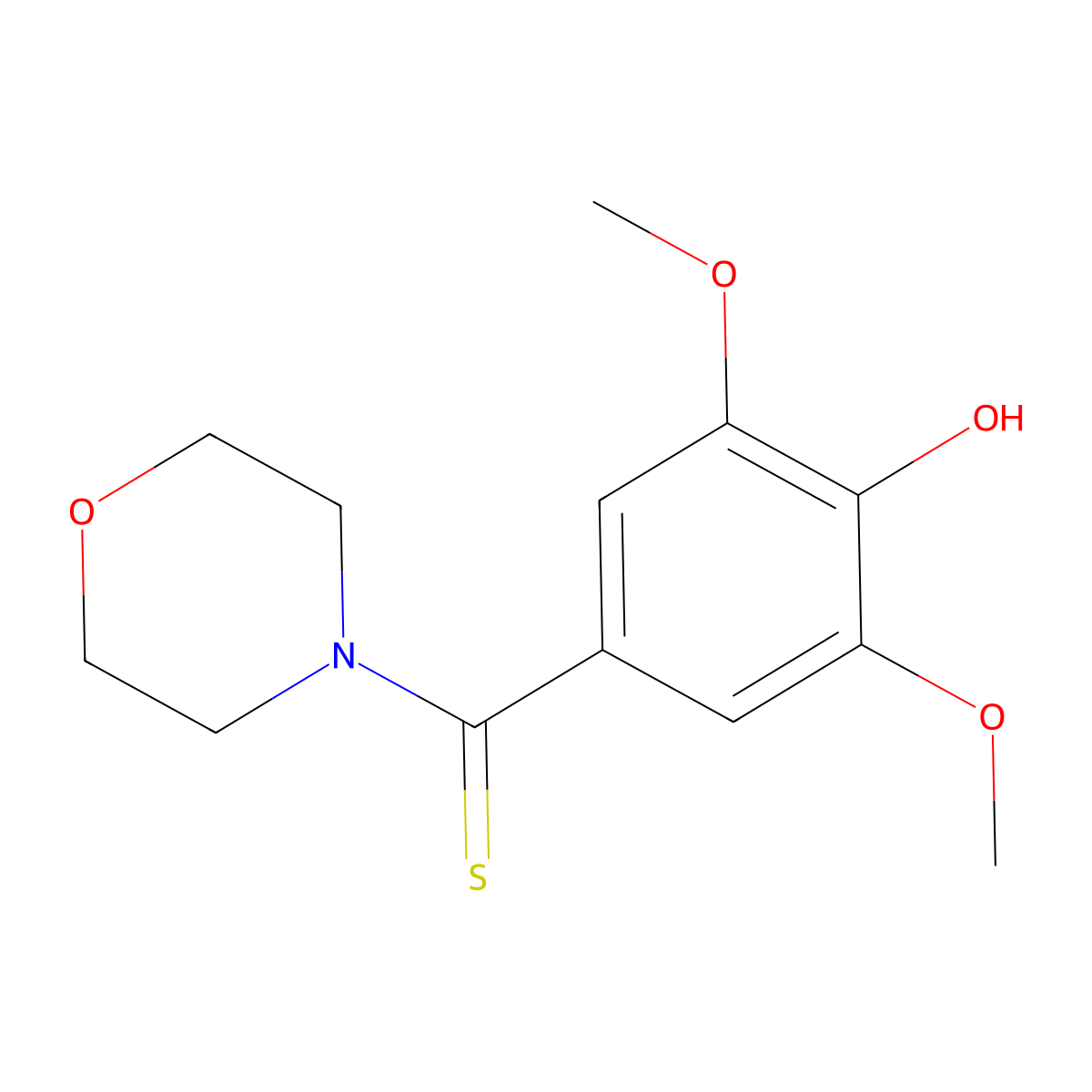 Morpholine, 4-((4-hydroxy-3,5-dimethoxyphenyl)thioxomethyl)- molecular structure, CAS 64709-43-9