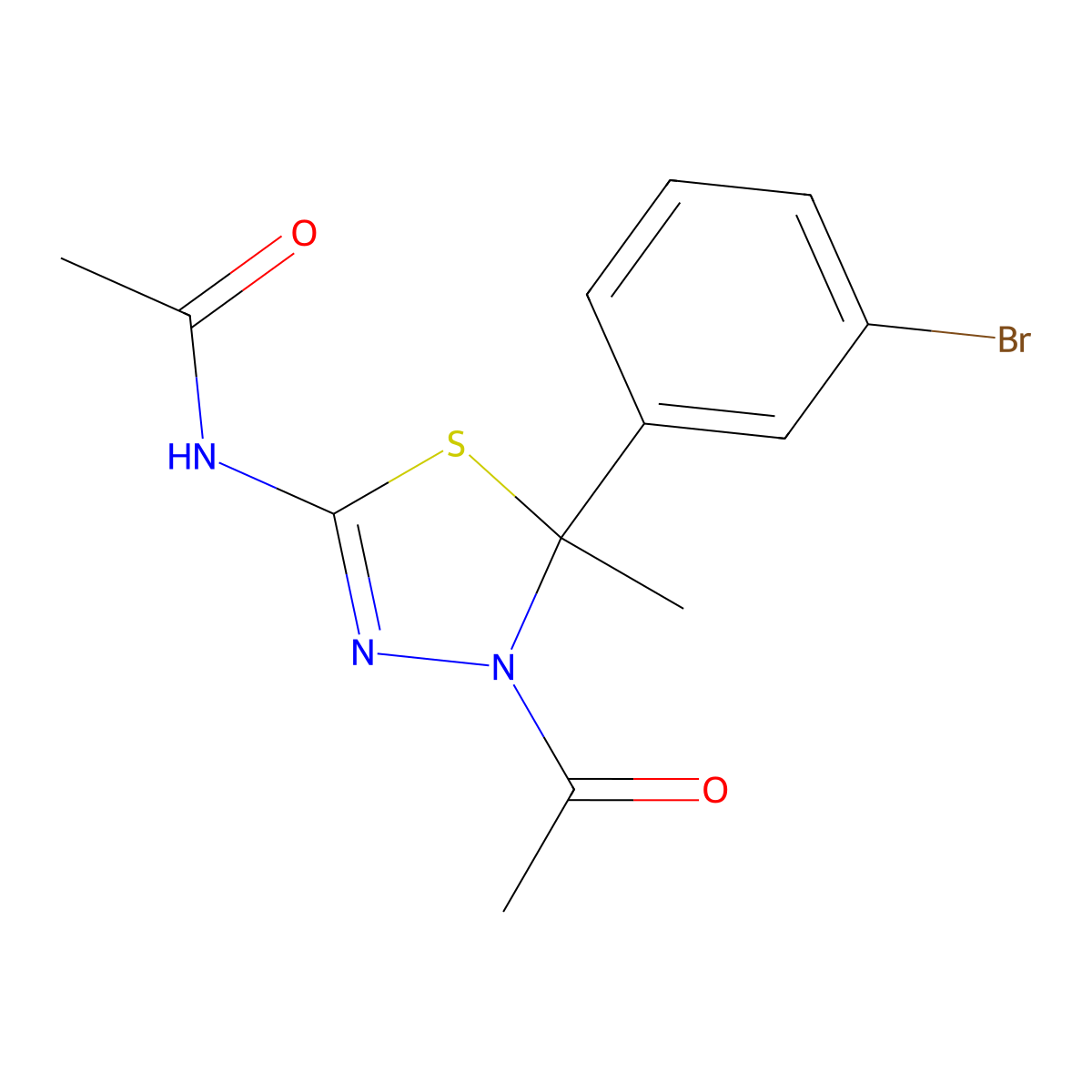N-[4-acetyl-5-(3-bromophenyl)-5-methyl-4,5-dihydro-1,3,4-thiadiazol-2-yl]acetamide molecular structure, CAS 6471-33-6