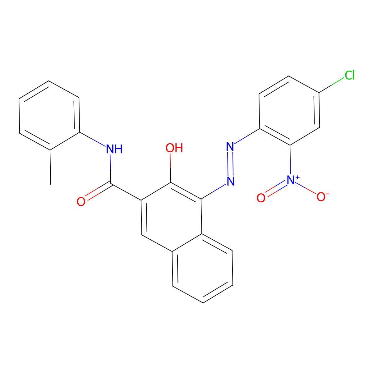 2-Naphthalenecarboxamide, 4-(2-(4-chloro-2-nitrophenyl)diazenyl)-3-hydroxy-N-(2-methylphenyl)- molecular structure, CAS 6471-50-7