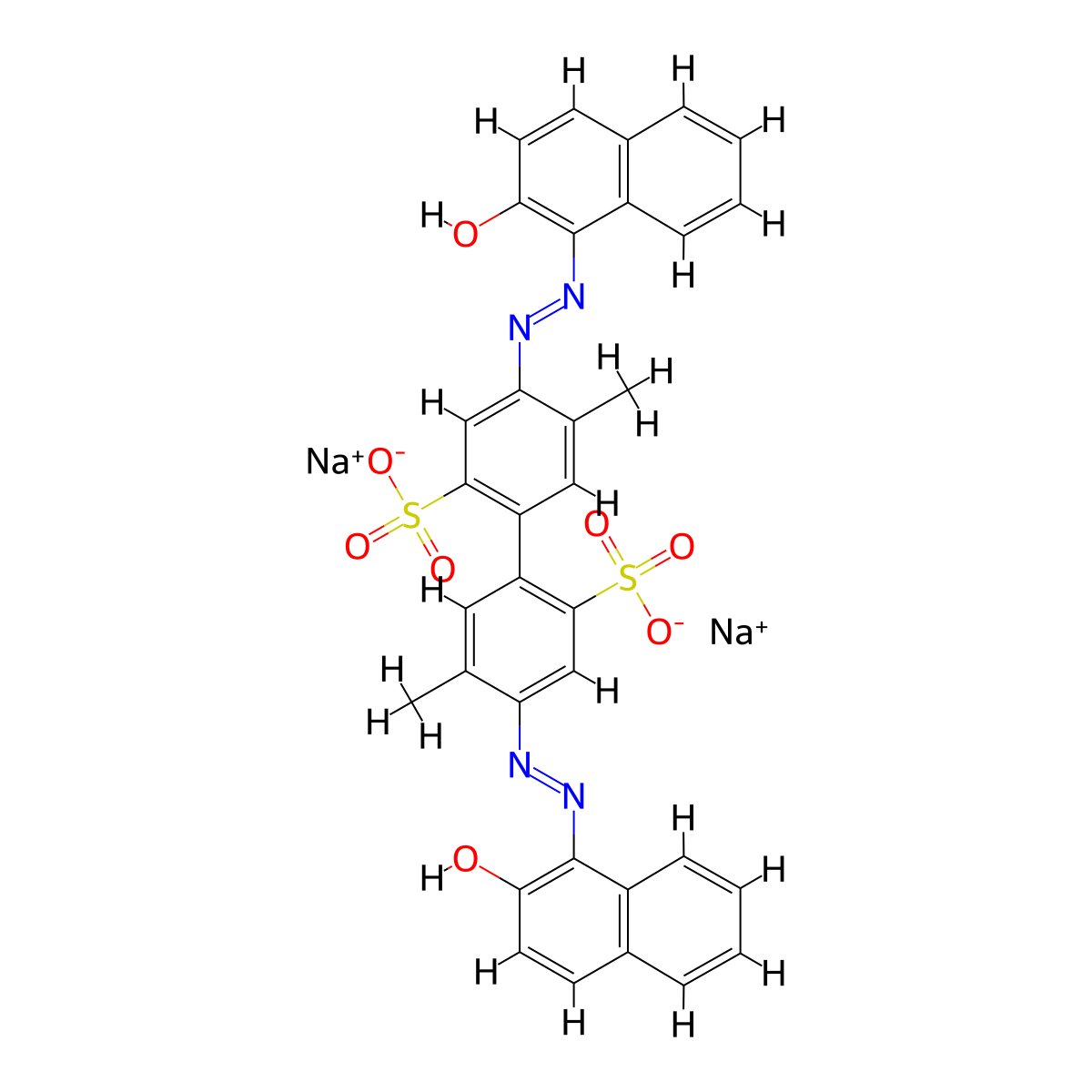 [1,1'-biphenyl]-2,2'-disulfonic acid, 4,4'-bis[(2-hydroxy-1-naphthalenyl)azo]-5,5'-dimethyl-, disodium salt molecular structure, CAS 6472-50-0